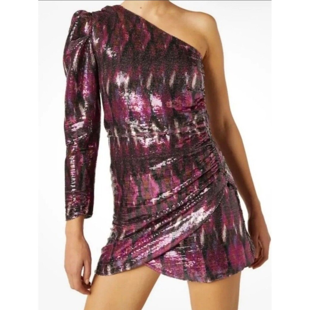 Misa Nova One Shoulder Purple Sequin Mini Dress Size M